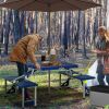Outsunny Folding Picnic Table with Seats and Umbrella Hole, Portable Camping Chairs Set, 4-Seat, Aluminum Frame, Blue