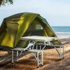 Outsunny Folding Picnic Table with Umbrella Hole, Aluminum Suitcase Portable Outdoor Table with Bench, Patio, Porch or Camping Table and Chair Set, Si