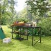 Outsunny Folding Camp Kitchen Table, Portable Camping Cooking Station with Adjustable Lantern Holder, Hanging Hooks and Carrying Bag for Outdoor Picni