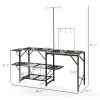 Outsunny Folding Camp Kitchen Table, Portable Camping Cooking Station with Adjustable Lantern Holder, Hanging Hooks and Carrying Bag for Outdoor Picni