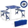 Outsunny Folding Picnic Table with Seats and Umbrella Hole, Portable Camping Chairs Set, 4-Seat, Aluminum Frame, Blue
