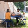 Outsunny Folding Picnic Table with Seats and Umbrella Hole, Portable Camping Chairs Set, 4-Seat, Aluminum Frame, Blue