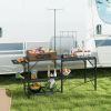 Outsunny Folding Camp Kitchen Table, Portable Camping Cooking Station with Adjustable Lantern Holder, Hanging Hooks and Carrying Bag for Outdoor Picni